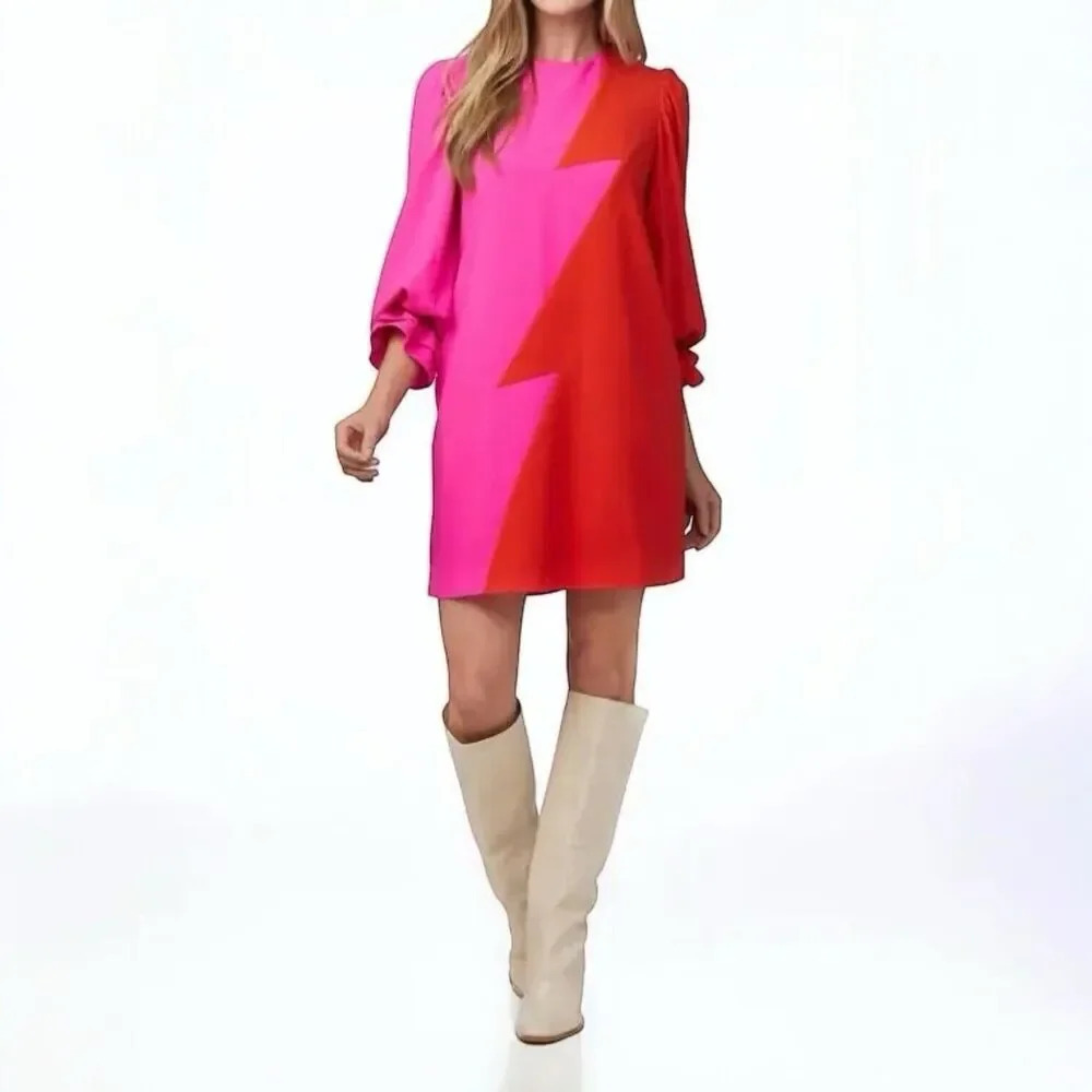 CROSBY By Mollie Burch Meaghan Dress Color block Ruffle Cuff Long Sleeve Size M